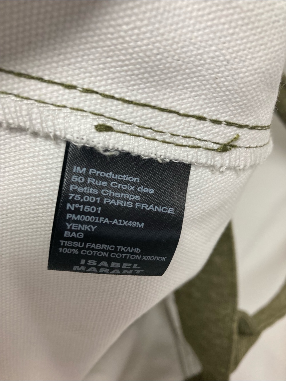 Isabel Marant Olive Canvas Tote with White Logo - Picture 8 of 9